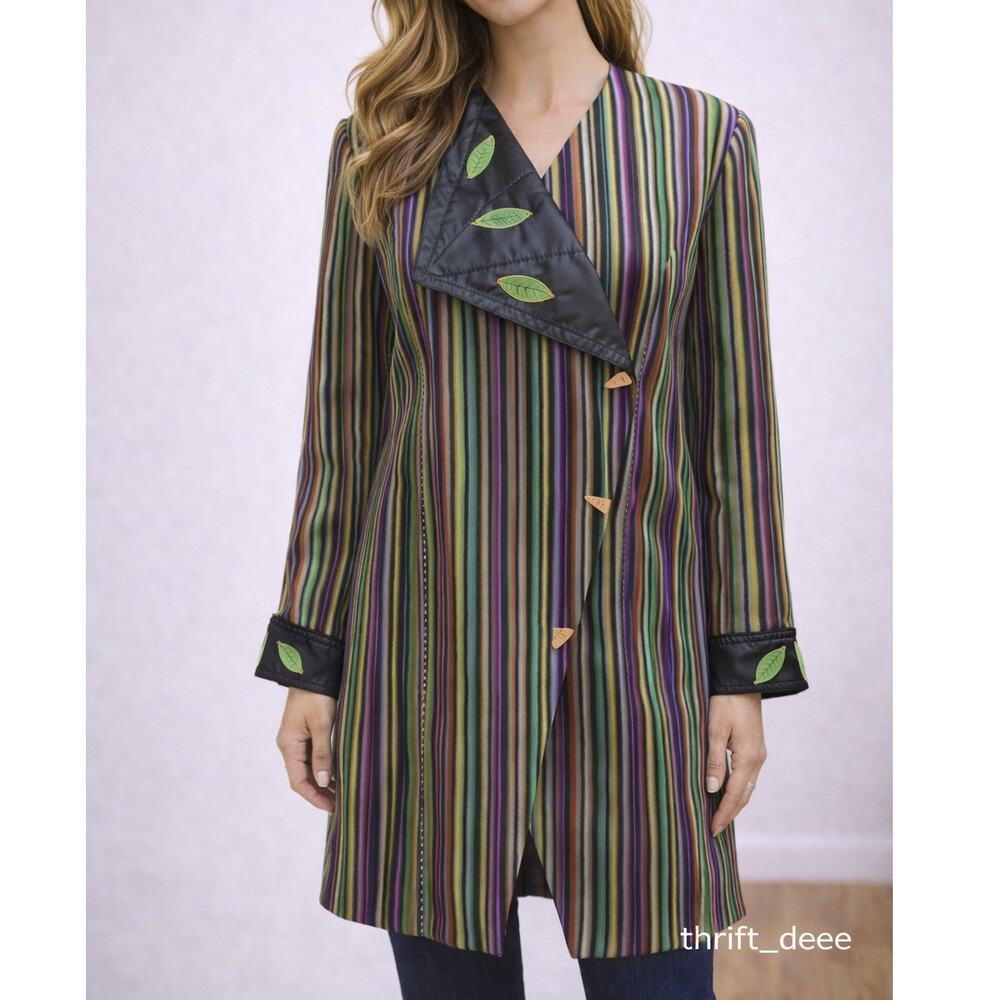 Vintage Stella Louise KB Jacket Womens 24W Green Gold Vertical Stripe Metallic